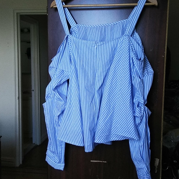 Timing Off the Shoulder Striped Blouse Sz L - Picture 5 of 8